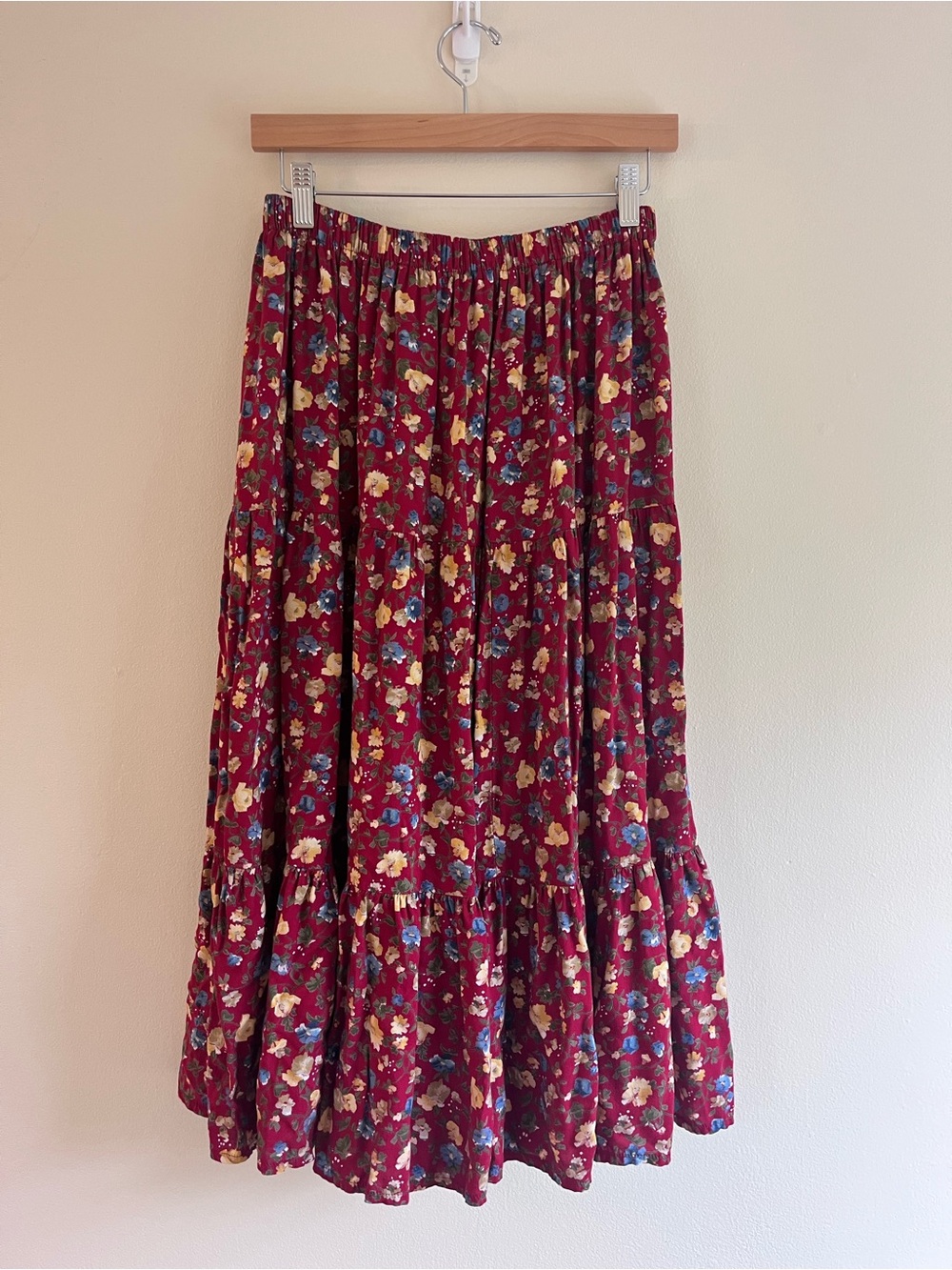 Lucia Lukken Broomskirts Vintage Boho Tiered Floral Peasant Midi Skirt - Small